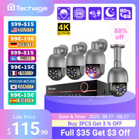 Techage UHD 8CH 4K PTZ POE Security Camera System 2K 5MP Color Night Vision CCTV Video Surveillance Protection Kit Human Detect