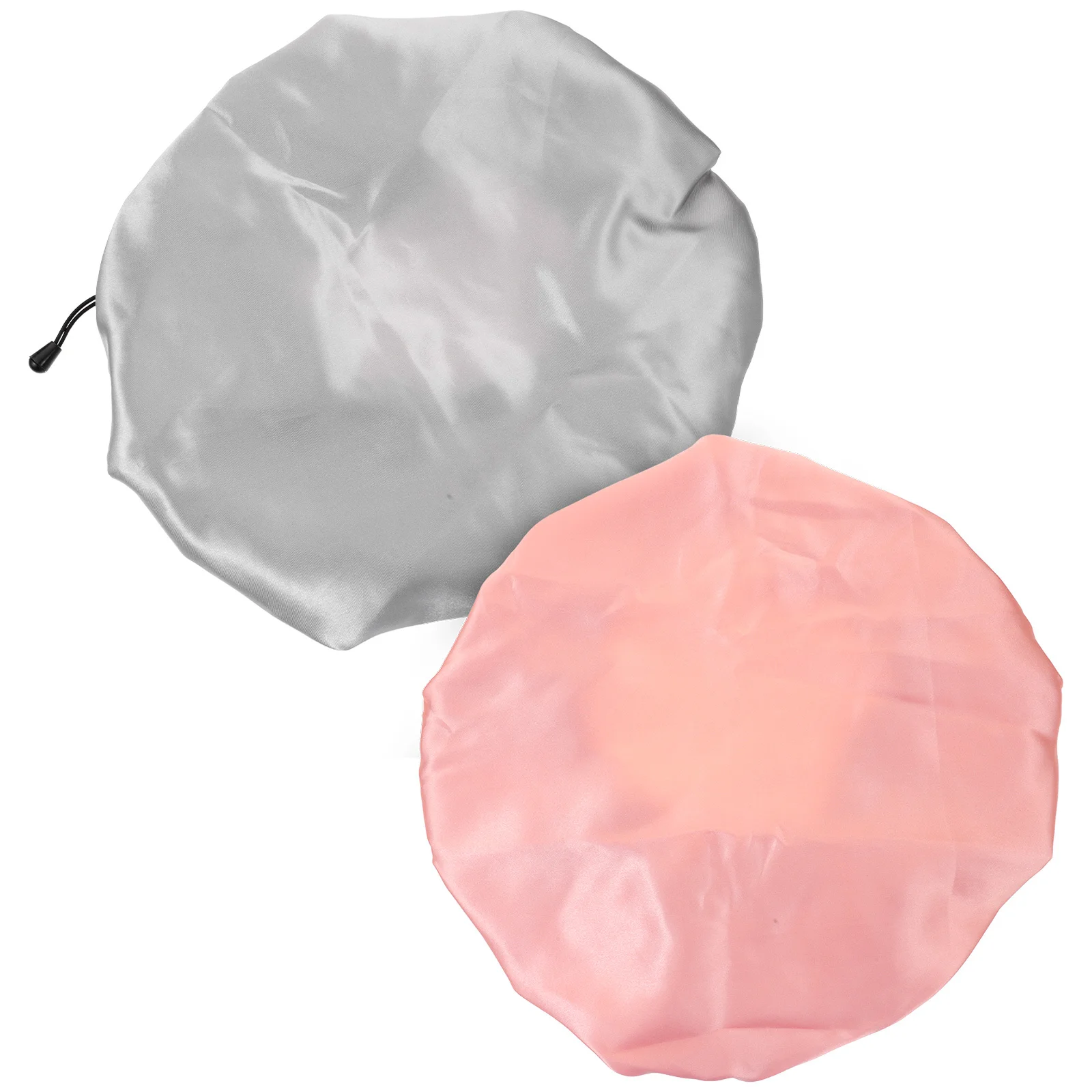 

2Pcs Double Layer Adjustable Satin Sleeping Cap Bath Shower Hat Hair Bonnet for Women Long Braids Curly Hair Shower Hats