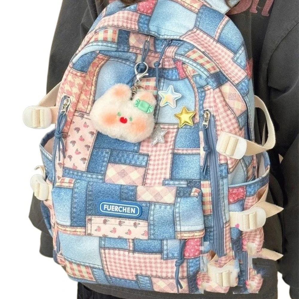 

Denim Female High School Student Casual Versatile School Bag Kawaii Kids Backpack Men Women Back Pack