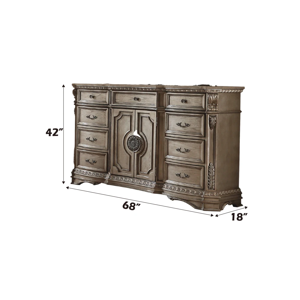 Dresser (WOOD TOP) in Antique Silver European Style Dressing Table Villa Furniture American Bedroom Vanity Mirror Solid Carved image 3