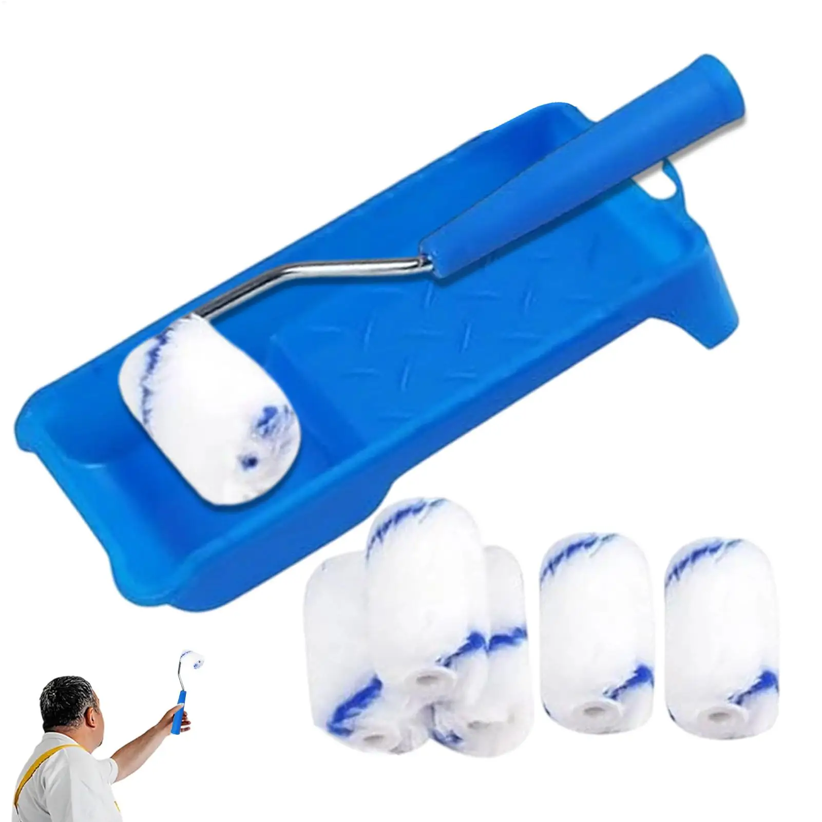 Paint Roller Set Portable Easy Adjustable Tool Set Paint Roller Brush Kit For Home House Indoor Inside Interior Outdoor Wall