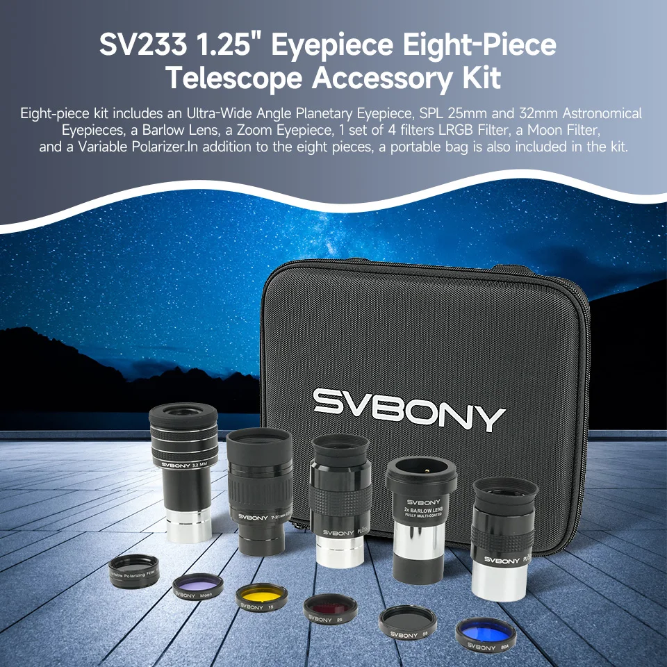 Svbony SV233 1,25-Zoll-Okular Achtteiliges Teleskop-Zubehörset für Astronomische Planetenbeobachtung – Detail 19