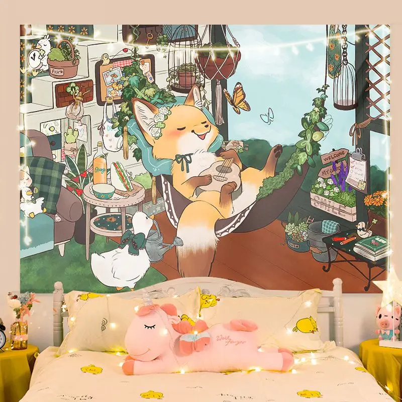 38-дизайн! Плюшевый фон с изображением лисы, ступенчатый макияж, идеально подходит для: прямых трансляций, домашнего декора,