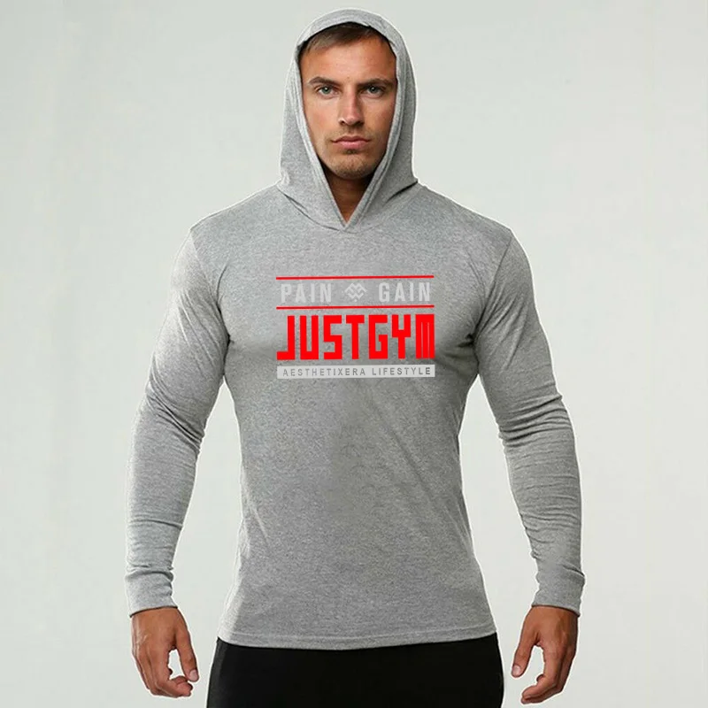 Muscleguys Fitness Hooded Long Sleeve T Shirt Men Workout Cotton Slim Fit Bodybuilding T-Shirt Male Gym Workout Jogger Clothing