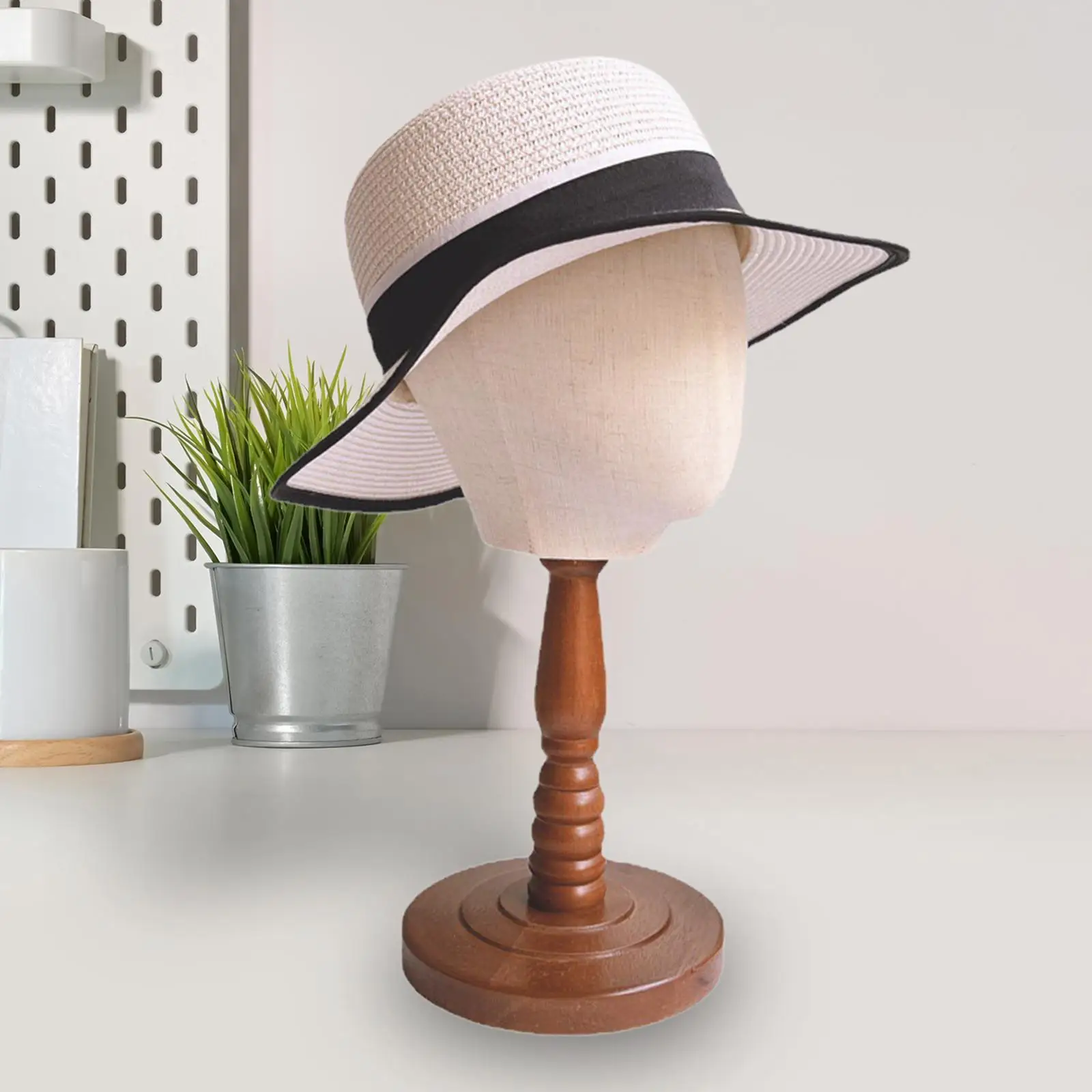 Mannequin Head Hat Rack Portable Professional Hat Display Stand Wooden Base Stable Free Standing for Home Wig Shopping Mall Cap