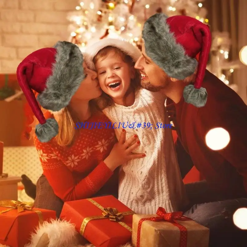 E21F Red Santa Hats Plush Christmas Hats For Holiday Event Christmas Festivities