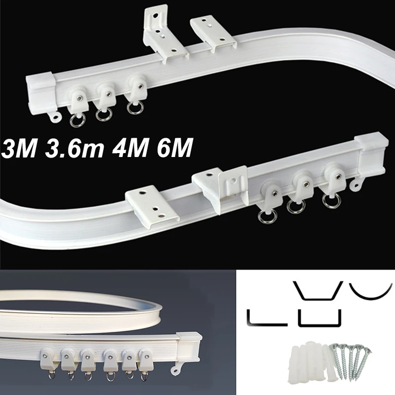 3M 4M 6M Flexible Cuttable Bendable Curtain Track Rail Glides screws set For Curved Straight Windows home Accessories