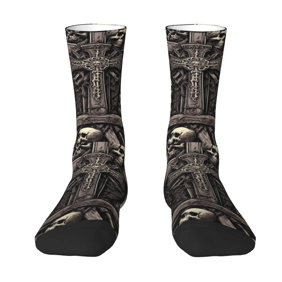 Dark Skull Cross Gothic Art Socks Gothic Stockings Autumn Anti Slip Men's Socks Medium Soft Design Outdoor Socks
