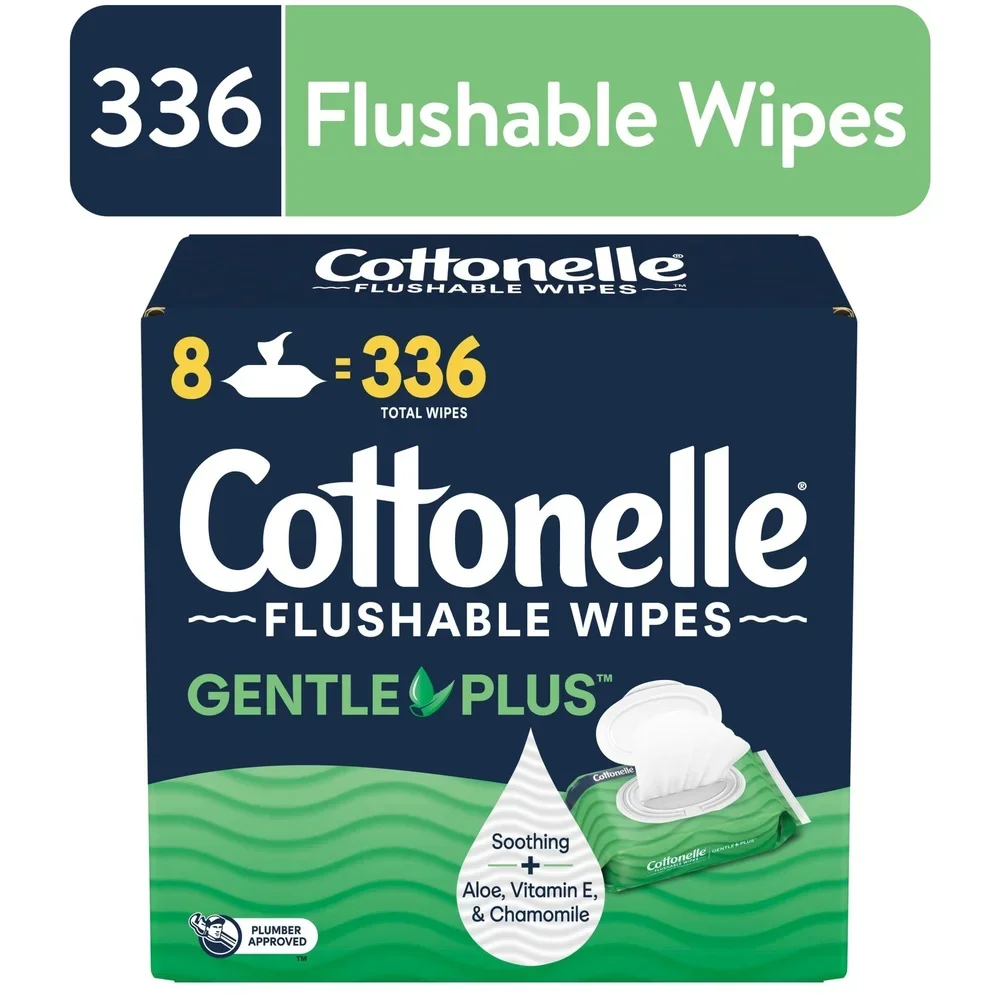 Gentle Plus Flushable Wet Wipes 8 Pack Adult Wipes Aloe Vitamin E Chamomile Safe Septic Hypoallergenic Resealable Flip Top