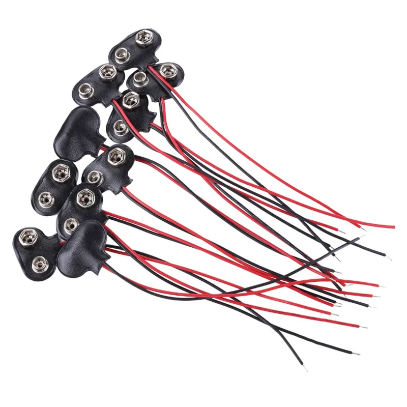 10Pcs 9V Batterie Clip Halter T Typ Batterie Schnalle Schwarz Rot Kabel Gehäuse Anschluss Stecker Schnalle Soft Shell