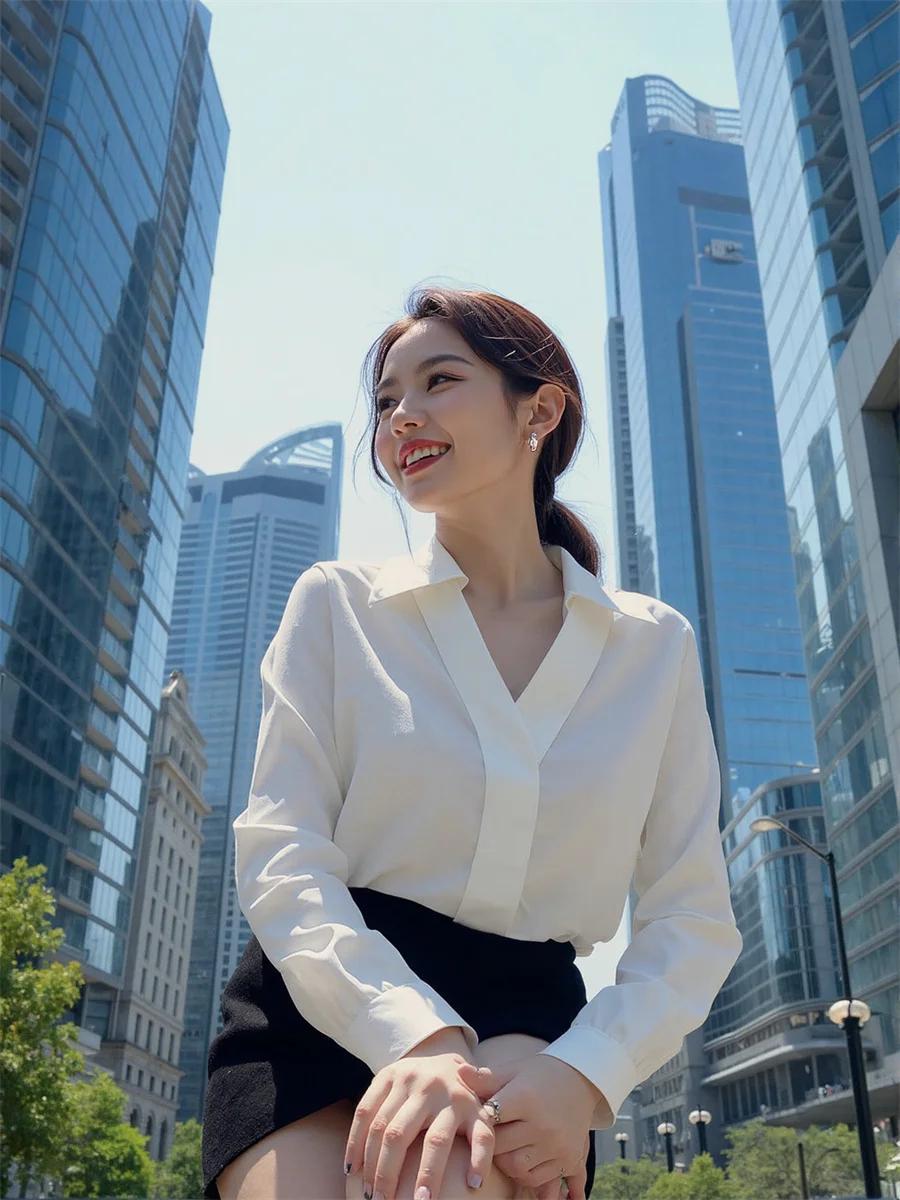 

Shirts Women Casual Korean Style Elegant Chiffon Button-Up All-Match Long Sleeve Office Wear Spring Retro Streetwear Tops