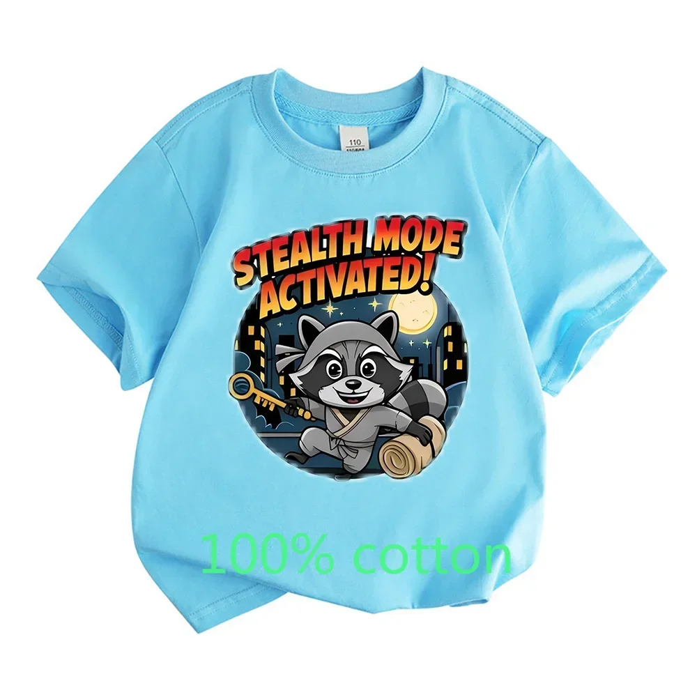 Ninja Cat Cartoon Short-Sleeved T-Shirt Summer 2026 Casual Cotton Comfortable Cute Top for Boys And Girls Children's Clothing