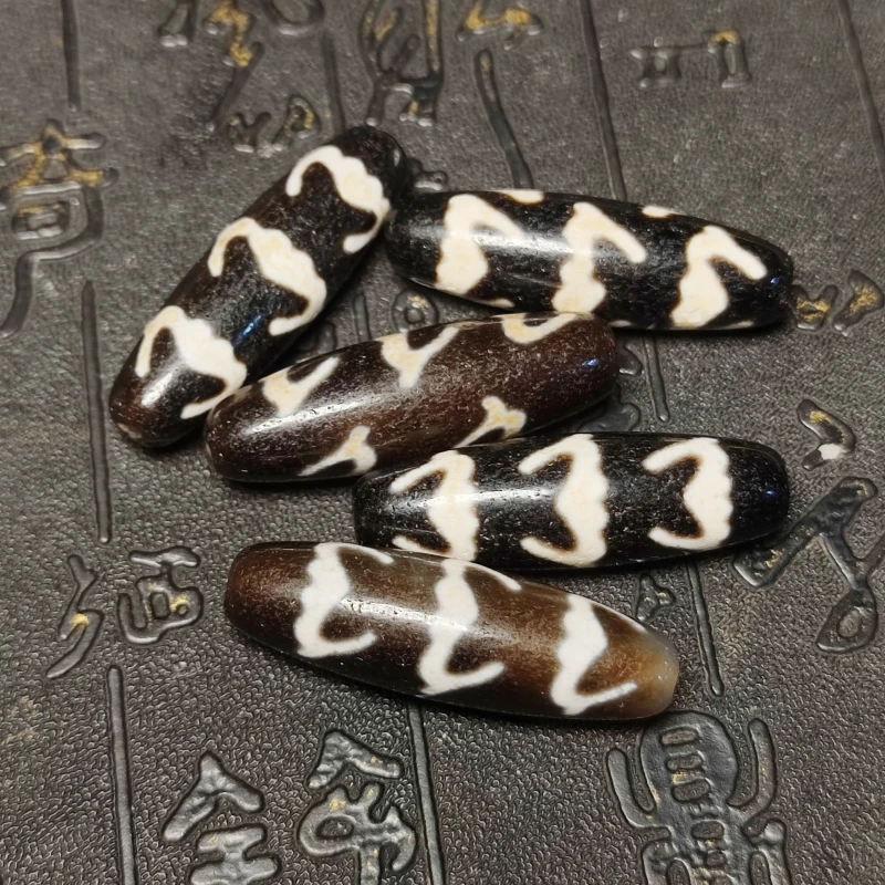 Tibetan 5 Bats Totem Black/White Dark Brown/White Weathered Old Agate Dzi Beads for Men&Women Amulet Bracelet Necklace Making