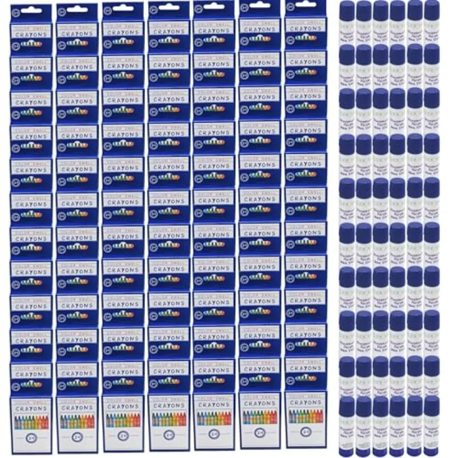 

Bulk Crayons 72 Packs 1728 Total and Bulk Disappearing Glue Sticks (60 Sticks)