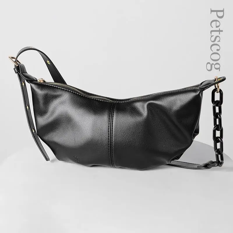 Women Soft Leather Handbags High Quality Vintage Crossbody Bags For Women Solid Chains Shoulder Bags Female 2024 New