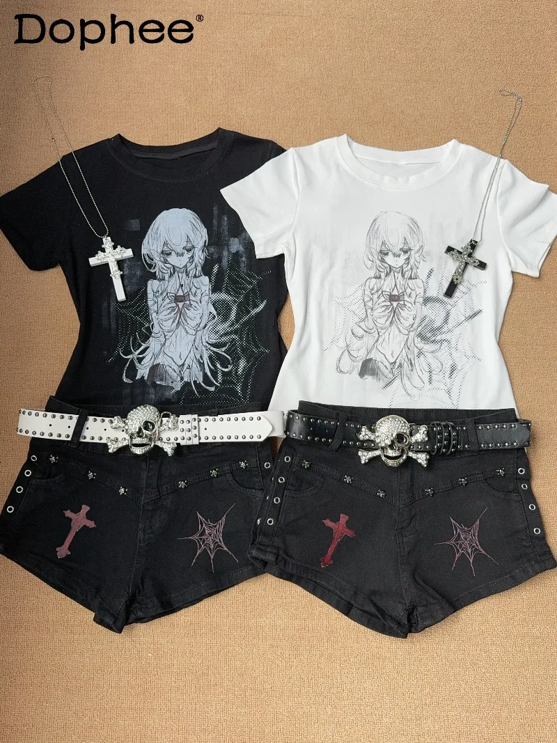 

Джинсовые шорты в стиле Y2K, японский оригинальный дизайн, для милых и крутых девушек, летние, с заклепками, в стиле панк, для стильных девушек, американский уличный ретро-стиль