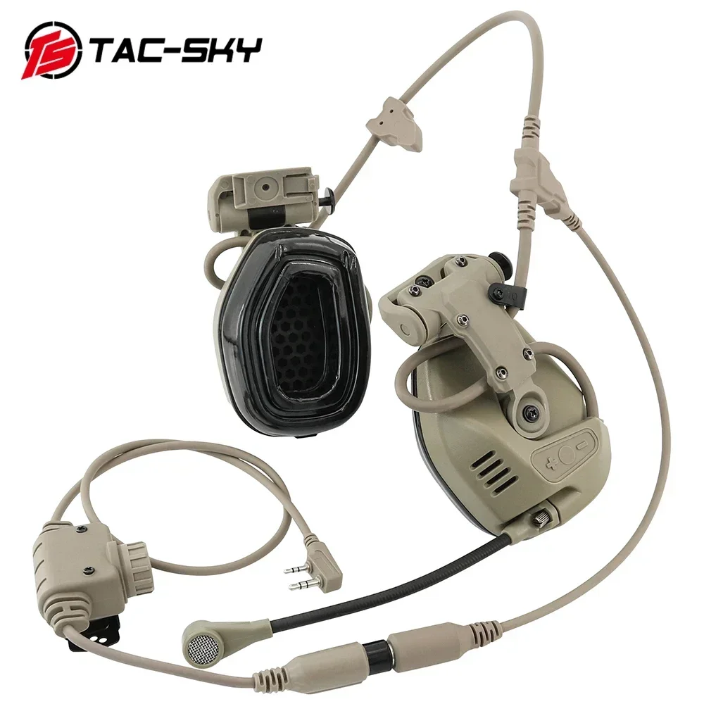 TAC-SKY proteção auditiva rac tático fones de ouvido comunicat captador redução ruído walkie talkie fone com adaptador trilho arco