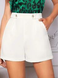 Women Shorts Spring Summer Casual High Waist A-line Shorts Loose Wide Leg Shorts Chic Lady White Suit Shorts On Sale