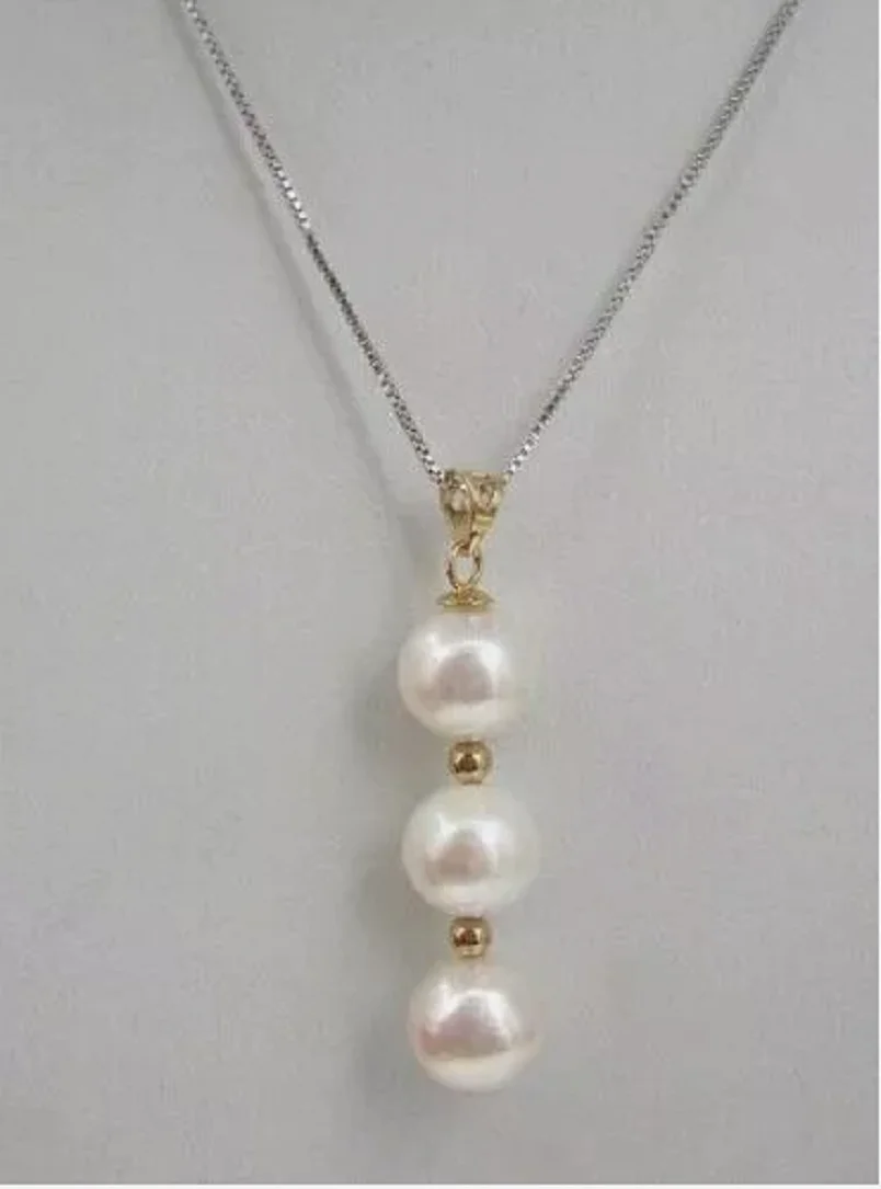 NEW AAA round 8-9mm south sea natural White pearl pendant 14k Gold