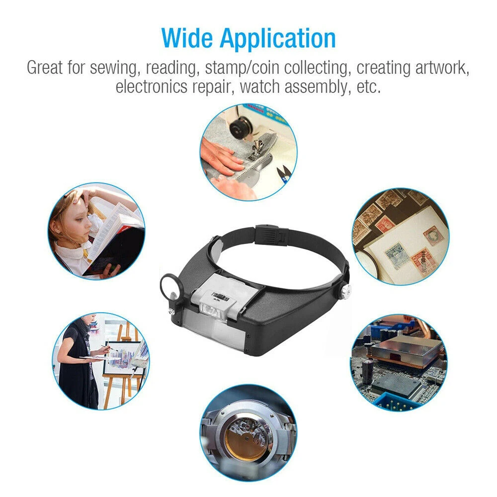 Imagem -05 - Óculos de Ampliação Montados na Cabeça com Luzes Led Lupa Microscópio para Reparar Relógios Joias Leitura Ferramenta de Reparo 1.5x 3x 6.5x 8x