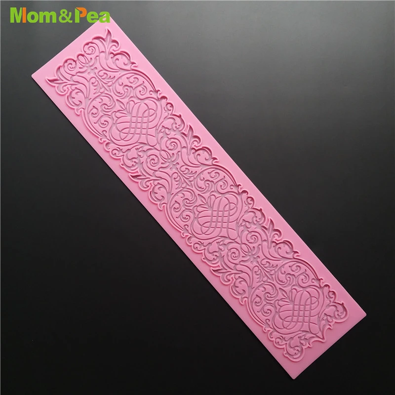 Mom&Pea GX156H Line Embossment Lace Pad Silicone Mould Cake Decoration Fondant Cake 3D Mold Food Grade