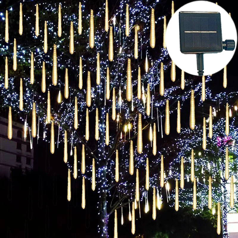 

2024 Christmas 8tubes Solar LED Meteor Shower String Lights Outdoor Street Garland Holiday Lamp Decoration, Party Decoration