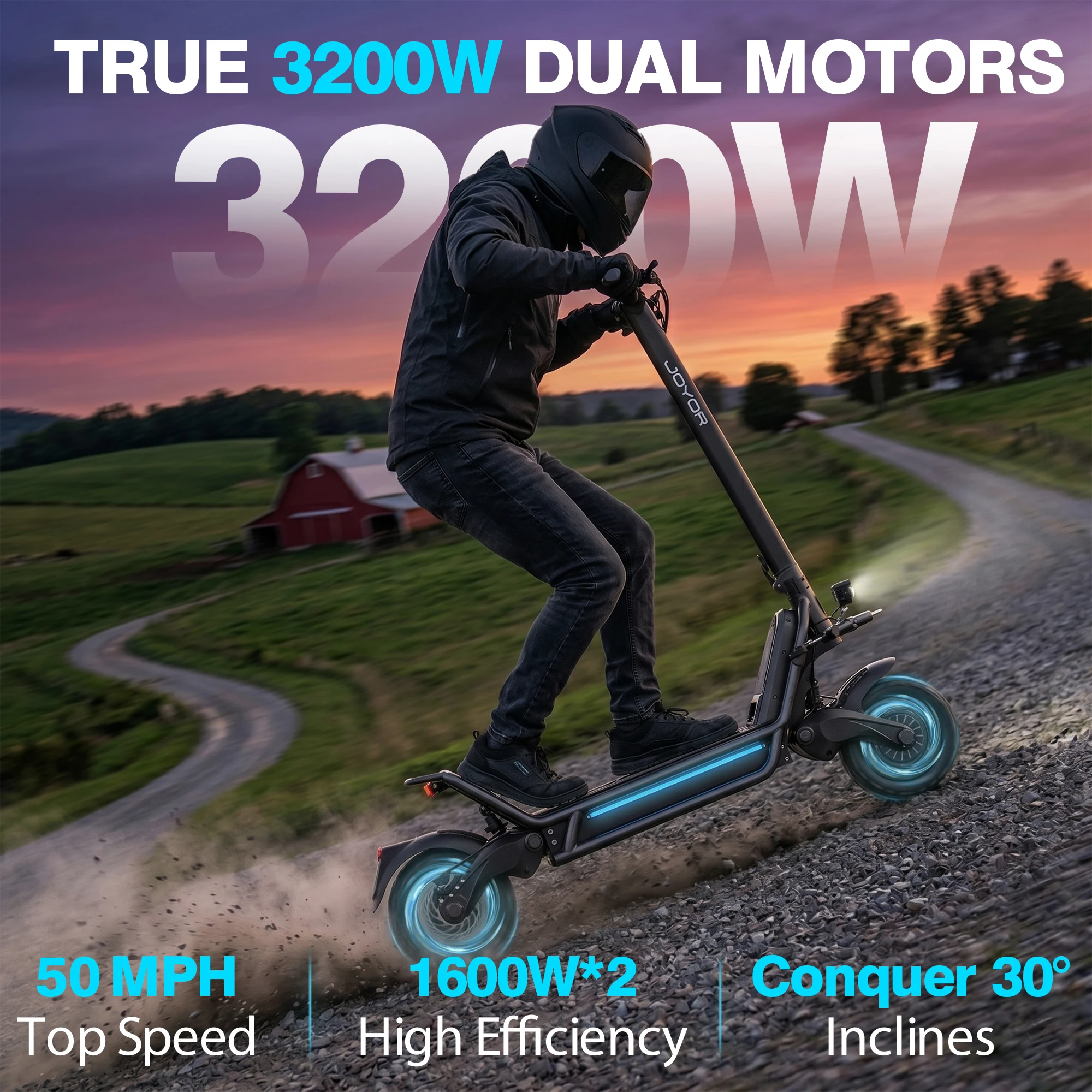 

Электросамокат JOYOR E6-S 3200W, 60V 31.5Ah, до 80 км/ч, 100 км пробега, 11-дюймовые шины, два двигателя, гидравлический, складной, для взрослых, NFC, внедорожный, со склада в США