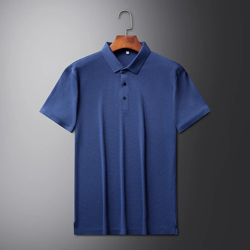 Men's Short sleeved Ice Cream Silk Polo Shirt Thin Breathable Anti Wrinkle Solid Color T-shirt