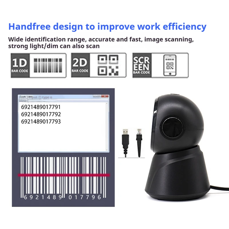 Wired USB Wireless Desktop 2D QR Barcode Scanner, Bluetooth Omnidirectional Hands-Free Barcode Reader all-round Automatic Scan