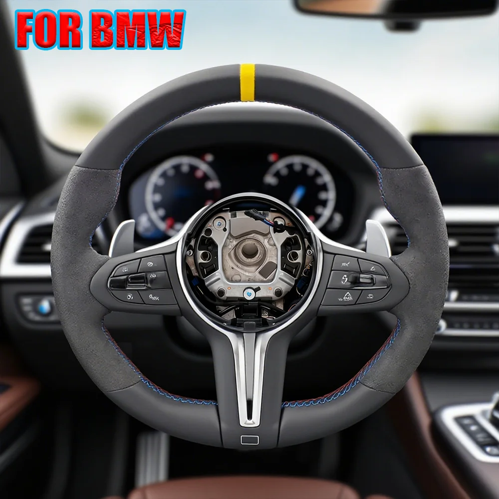 نصف الكانتارا عجلة القيادة لسيارات BMW M Volante Lekrad الأصفر F10 F11 F20 F21 F22 F25 F30 F31 F32 F33 F34 F36 F1 F06 F07 F12 F13