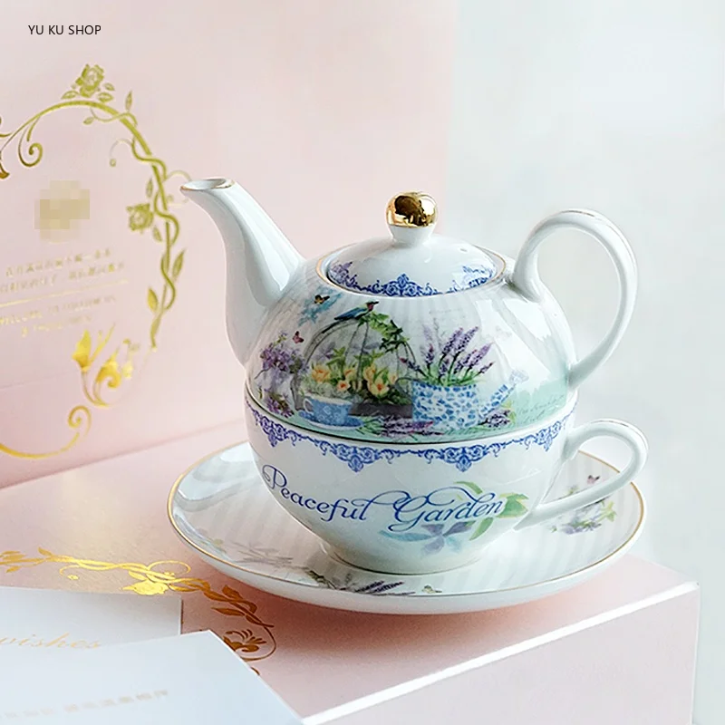 European Ceramic Son and Mother Pot English Teapot Afternoon Tea Set Flower Teacup Saucer Spoon Set Teaware Gift Box Packaging