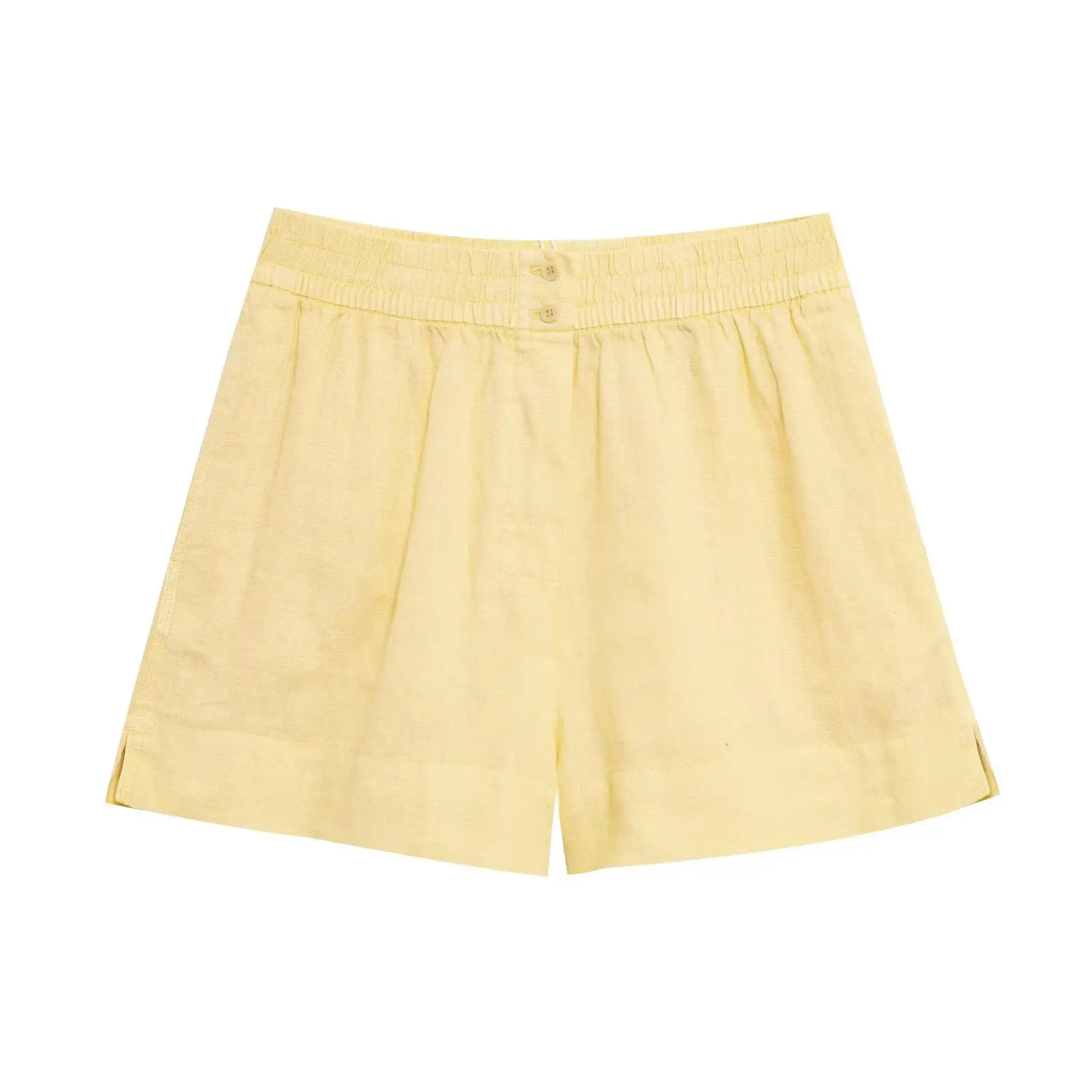 2025 Primavera Verano Casual mujeres mantequilla trajes amarillos moda Vintage cuello vuelto camisas de un solo pecho pantalones cortos elegantes