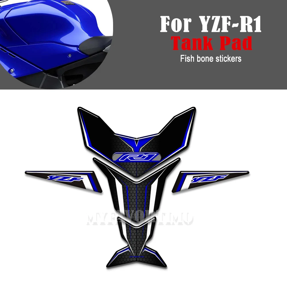 

For YAMAHA YZF-R1 YZF R1 YZFR1 Motorcycle Fuel Oil Kit Knee Tank Pad Protector Stickers Fish Bone Decals Emblem