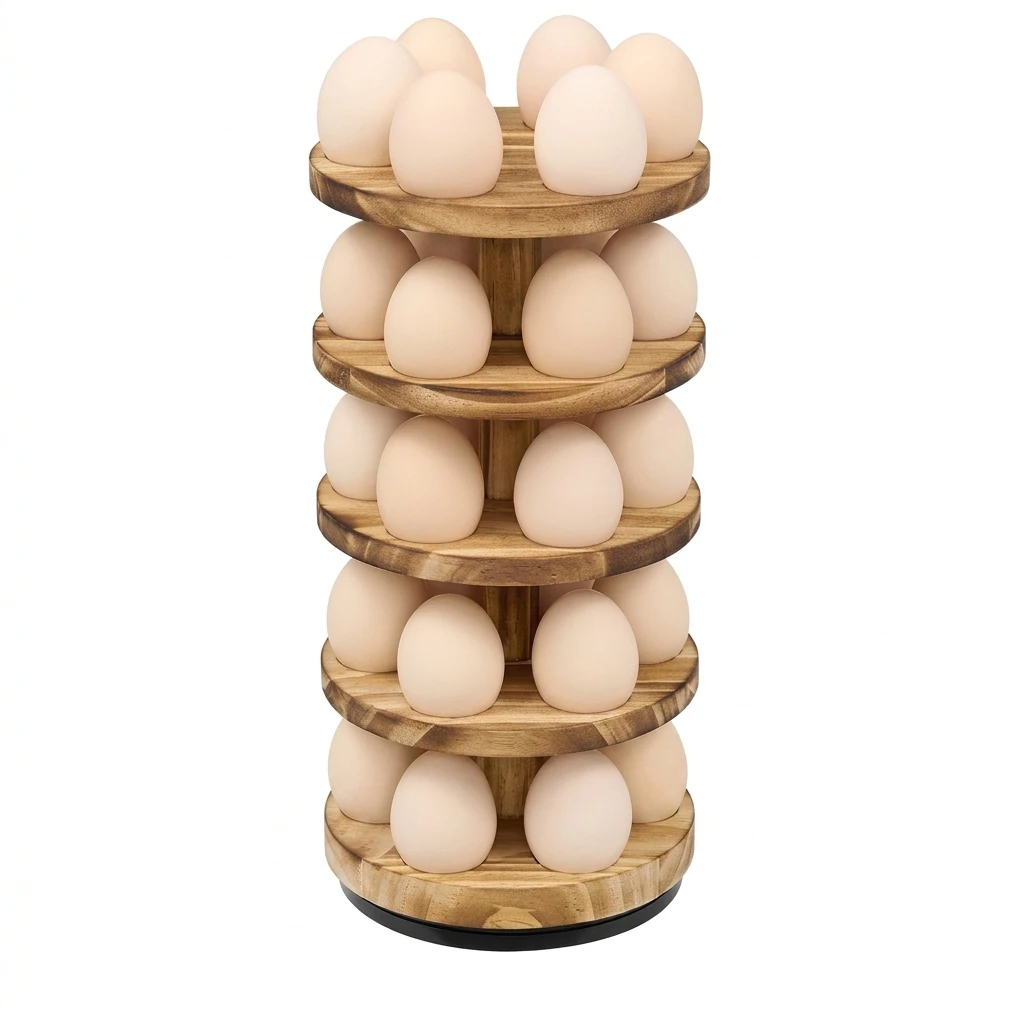 Kitchen Countertop Egg Holder 360 Rotating Storage Rack Rustic Solid Wood Organizer for Home Baking Studio Space Saving