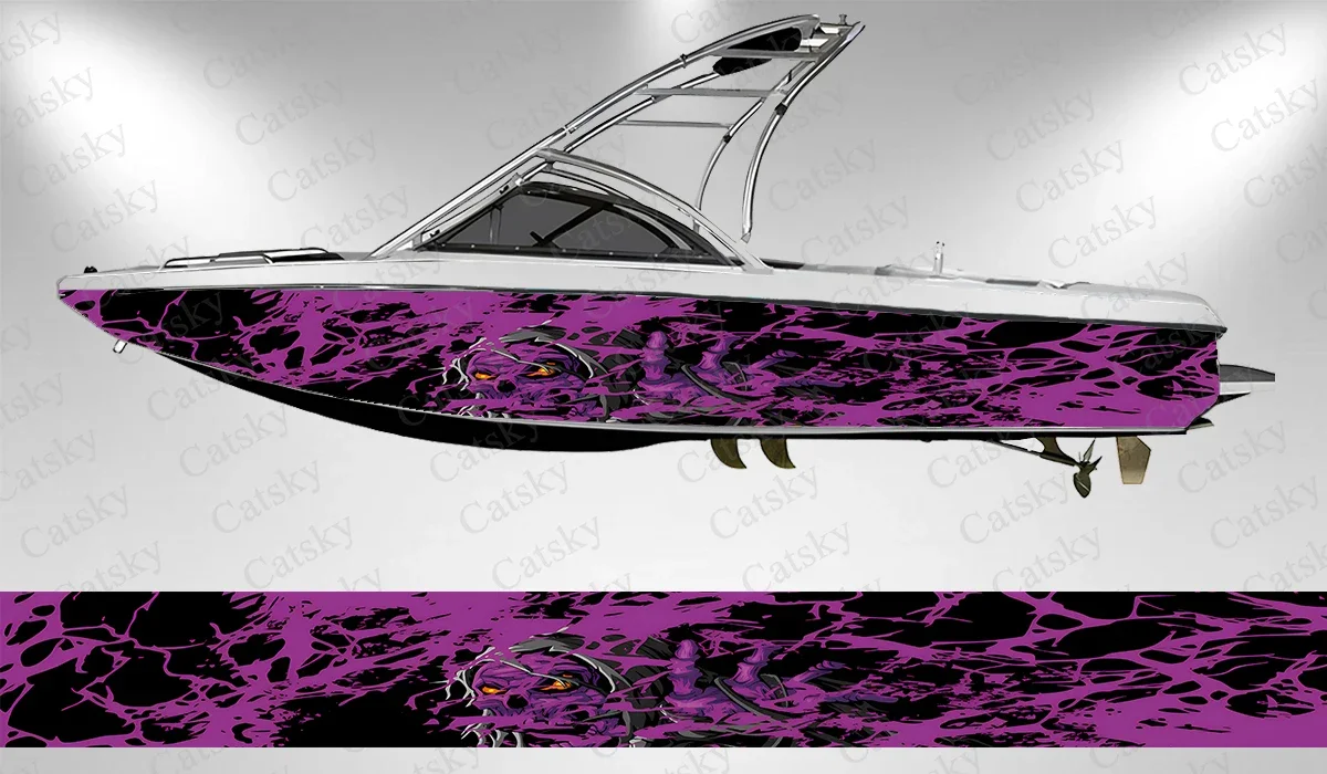 Graffiti ink striped graphics Boat Stickers Vinyl Boat Wrap for Pontoonman Console Deck Boat Fishing Platform Decal Sticker