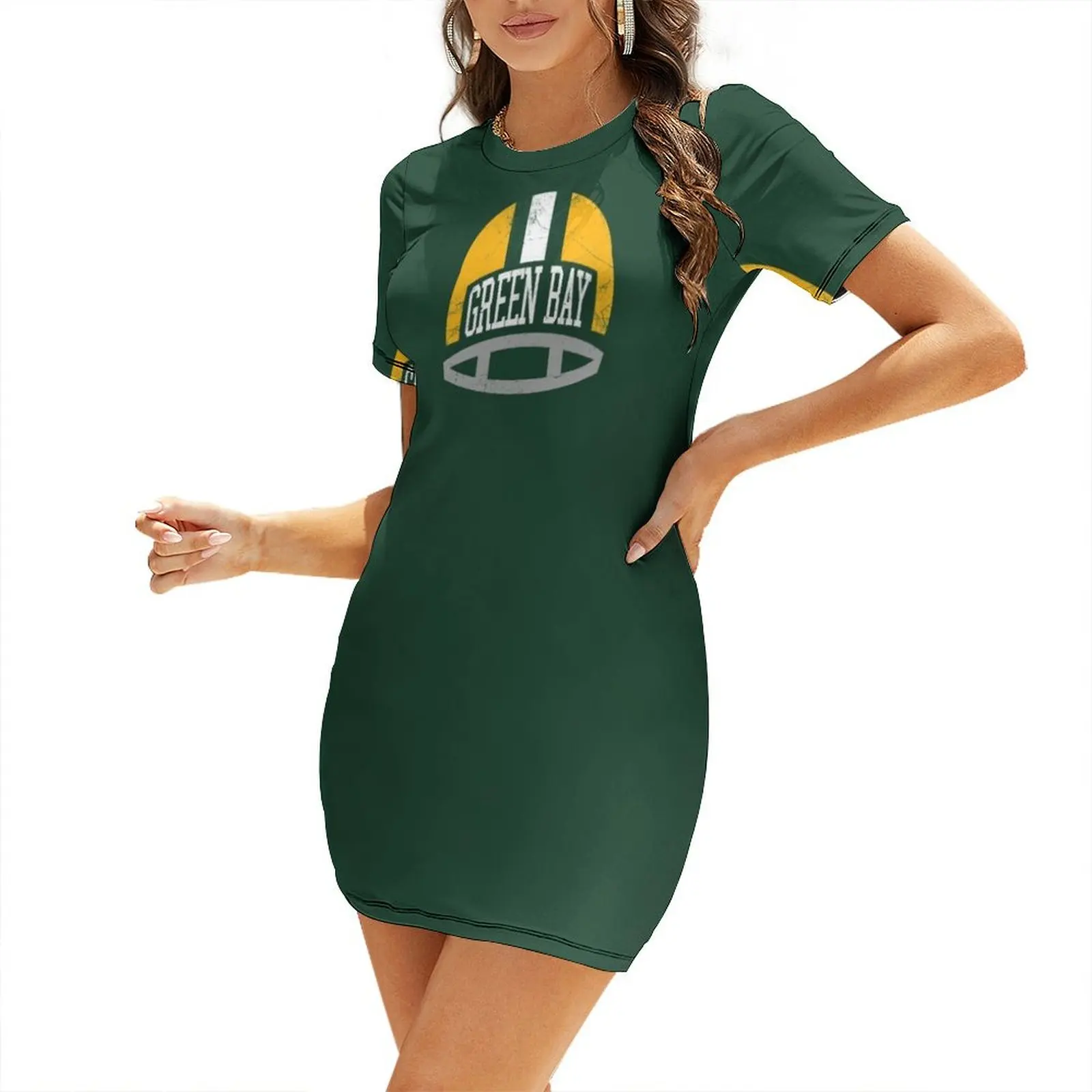 

Green Bay Retro Helmet - Green Short Sleeved Dress summer clothes birthday dress luxury evening dress woman for wedding