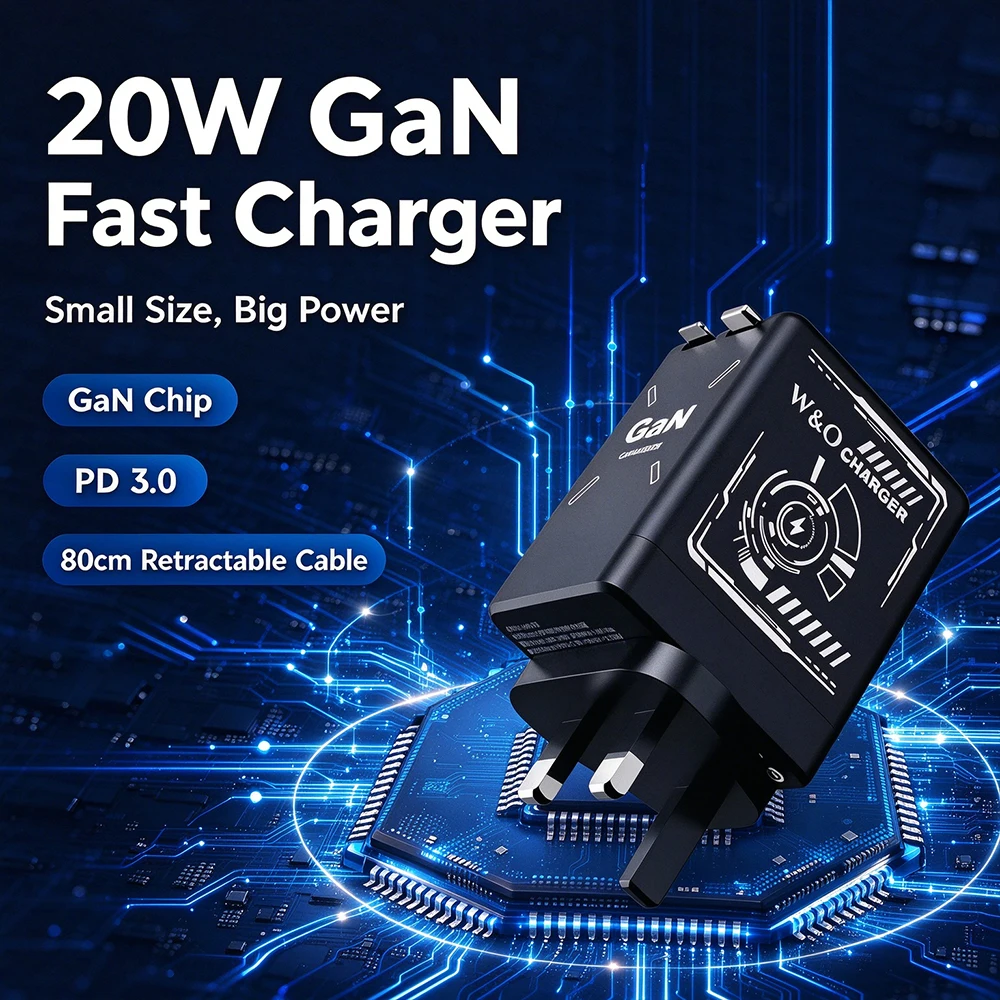 GaN Fast Charger Portable USB C Wall Charger Multi Protection Travel Power Adapter for Smartphone Quick Charging