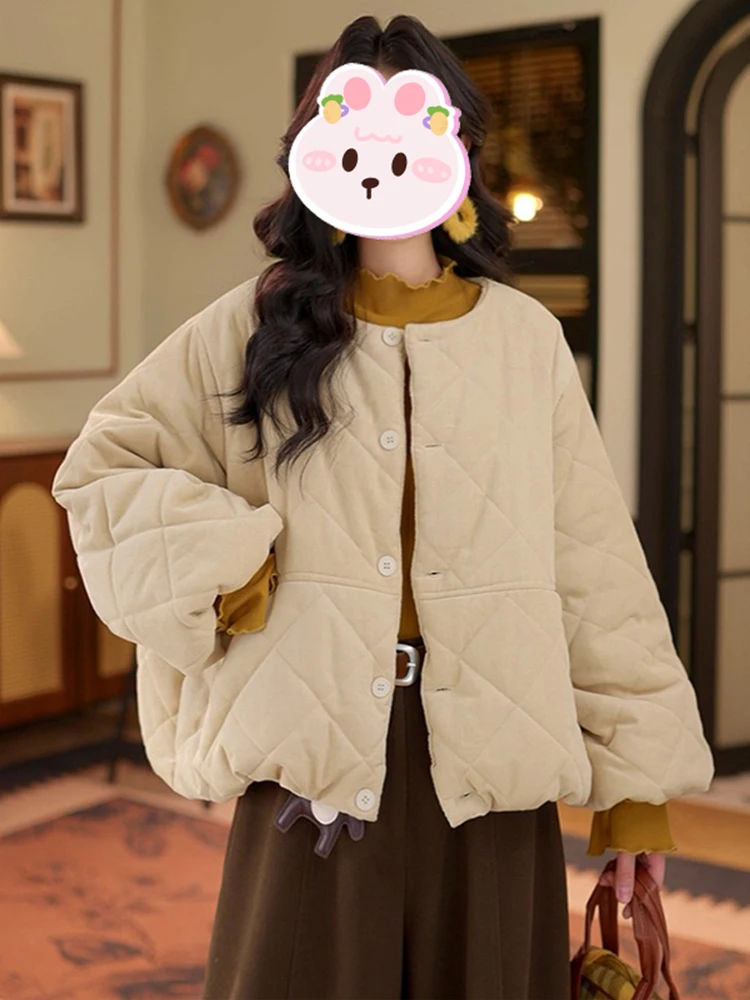 

Korean Sle round Ne Thiened Warm Casual Loose Women's Cotton Jaet Slimming Faionable Winter New Arrival