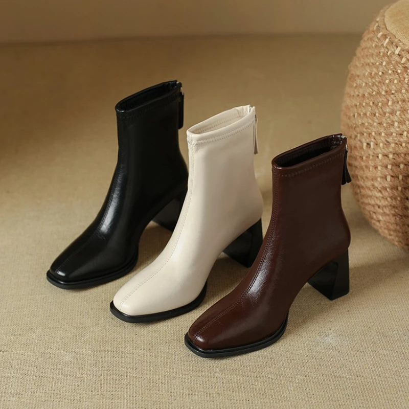 

Winter Fleece Lined Women Ankle Boots Fashion Square Toe Warm Cotton Short Booties Thick High Heels Party Pumps Shoes