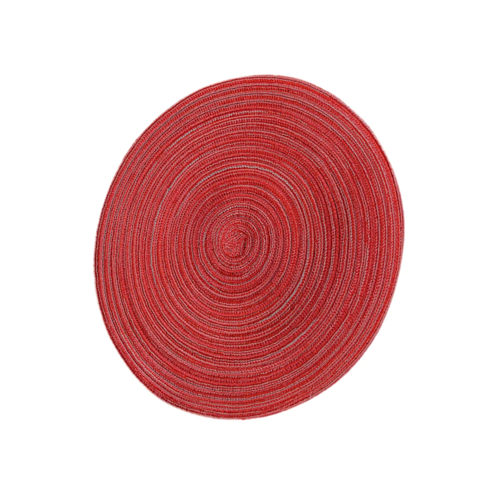 

Round Cotton Linen Woven Placemat Red Natural Non-Slip Heat Resistant Kitchen Table Mat Dining Coaster