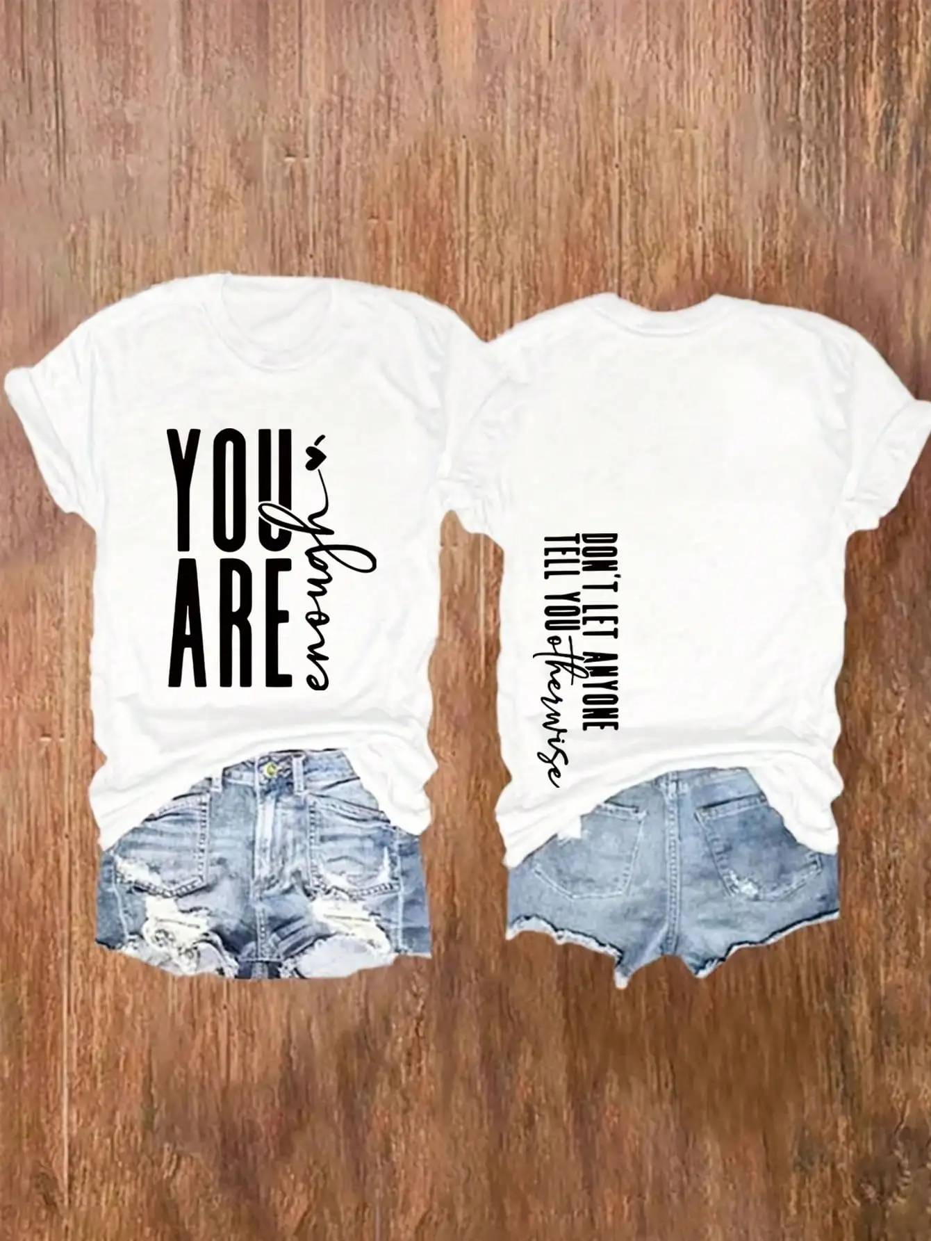 

You Are Enough Graphic Tee for Women, Round Neck Short Sleeve Casual Top with Double-Sided Print, Spring Summer Daily Wear
