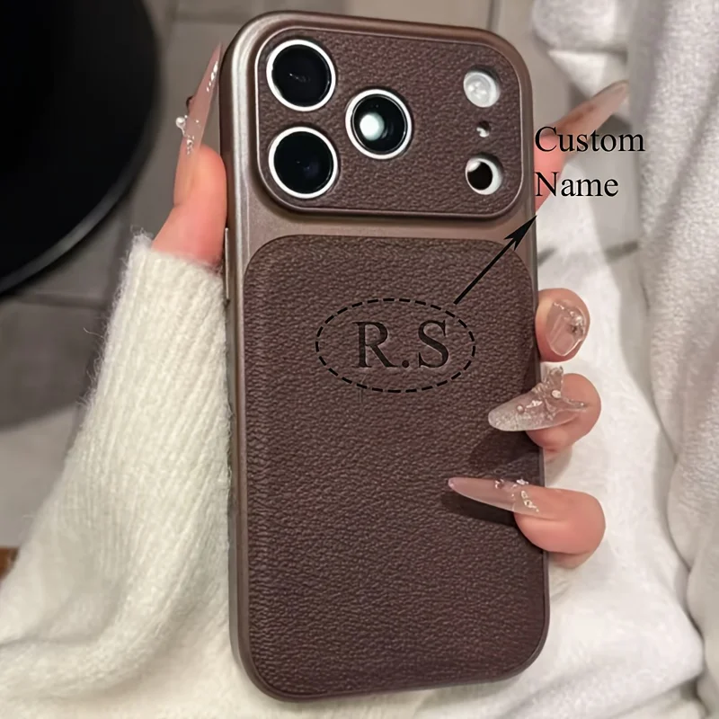 Image of Personalisierte Handyhülle mit individuellem Buchstaben und Namen, passend für iPhone 17 Pro Max 16 15 14 13 Pro Max Air, aus Kunstleder