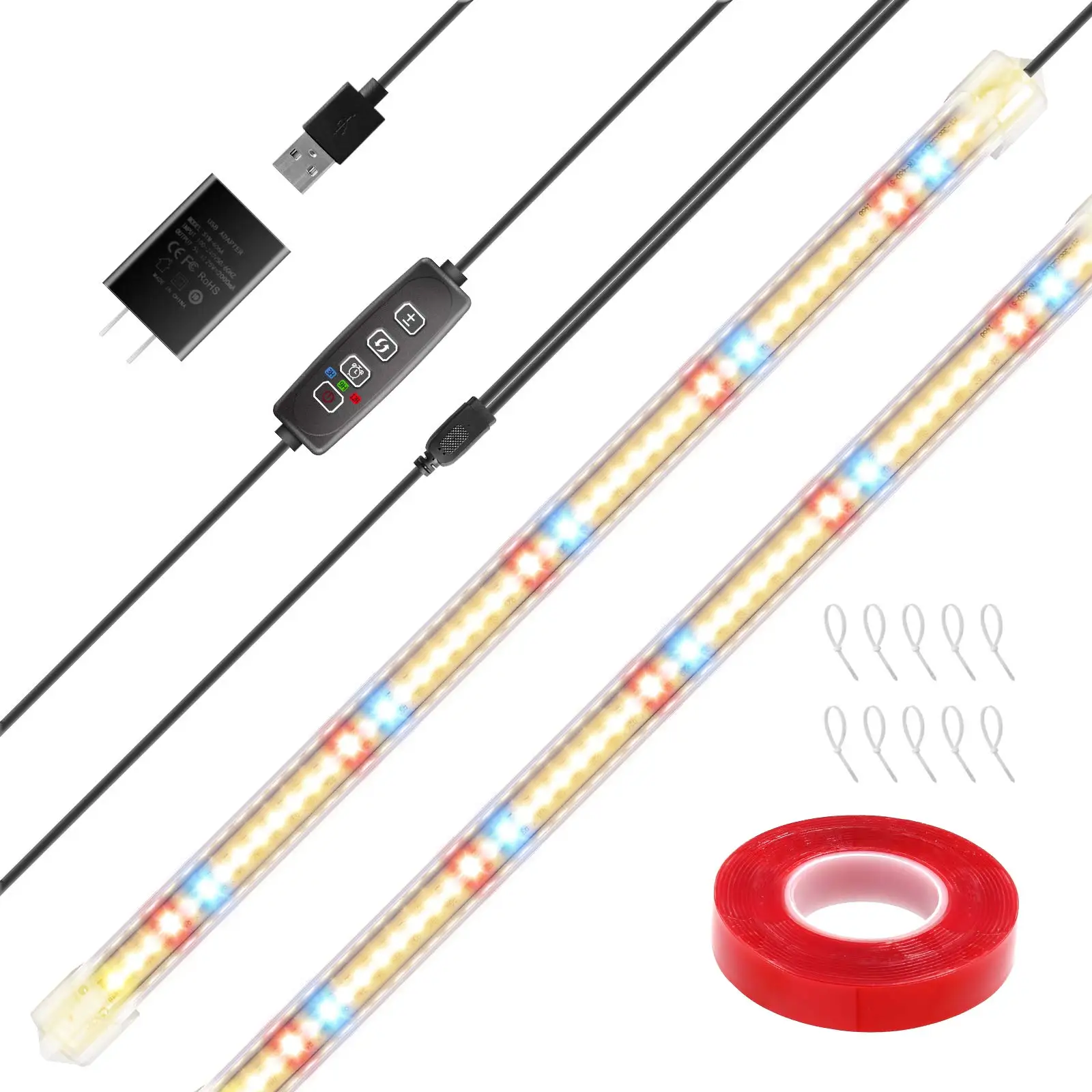 مصباح نباتي مع شريط مؤقت ، LED كامل الطيف ، أحمر وأزرق ، 10 مستويات قابلة للتعتيم لخيمة الدفيئة