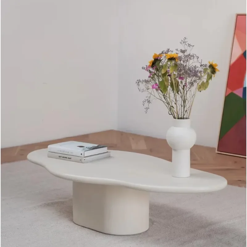 Modern style living room furniture MDF wood concrete appearance irregular shape coffee table