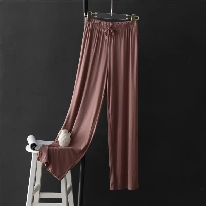 Women Modal Ankle-Length Pants Causal Elastic Waist Loose Basic Straight Trousers For Female Spring Summer Wide Leg Pants