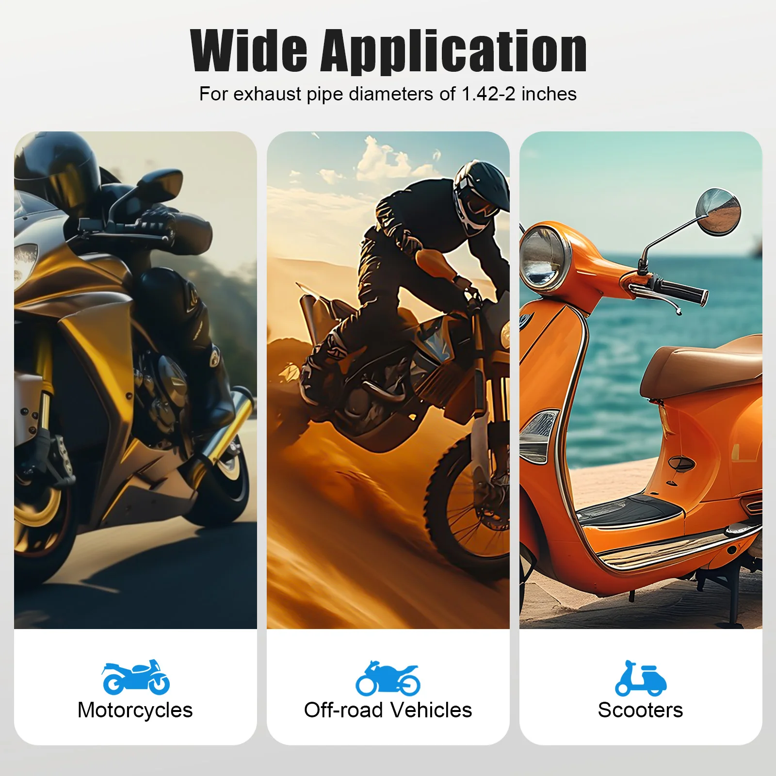 ماسورة عادم الدراجة النارية، أنبوب كاتم صوت من ألياف الكربون مقاس 2 بوصة مناسب عالمي لدراجة الطرق الوعرة سكوتر ATV