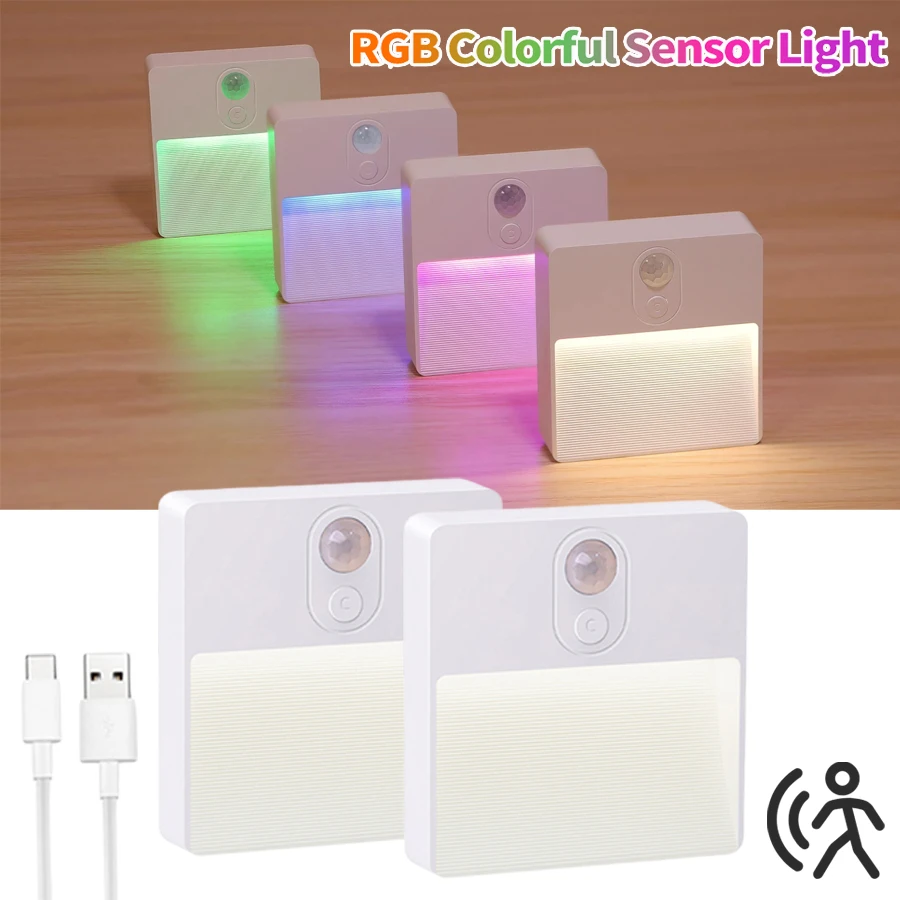 RGB Motion Sensor Cabinet Light USB Rechargeable Lamp Dimmable Wireless Night Light for Kitchen Closet Cupboard Bedroom Decor