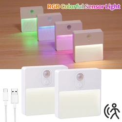 RGB Motion Sensor Cabinet Light USB Rechargeable Lamp Dimmable Wireless Night Light for Kitchen Closet Cupboard Bedroom Decor