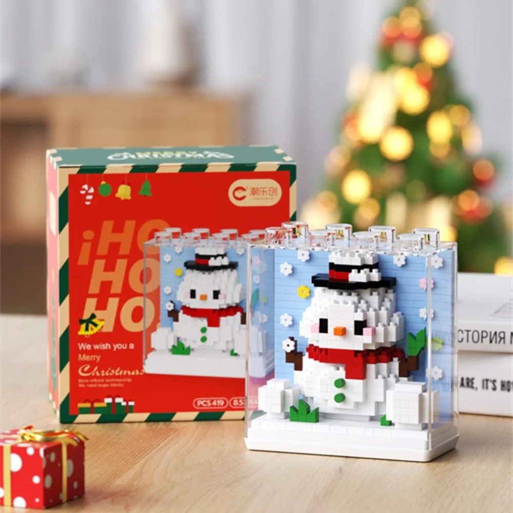 Mini Christmas Tree Christmas Building Blocks Acrylic Display Box Santa Claus Model Educational Building Blocks Micro Bricks