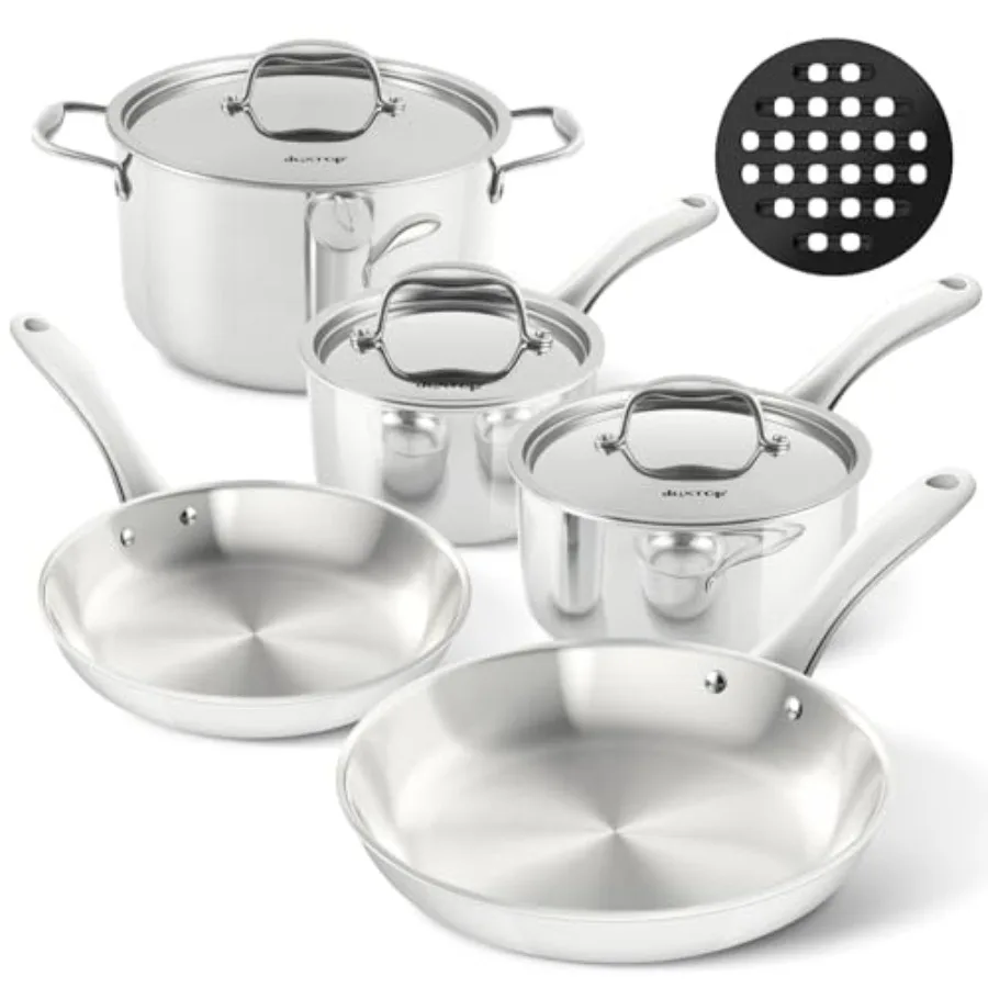 

WholeClad TriPly Stainless Steel Induction Cookware Set 9PC Kitchen Pots and Pans Set for Efficient Cooking on All Stovetops Du